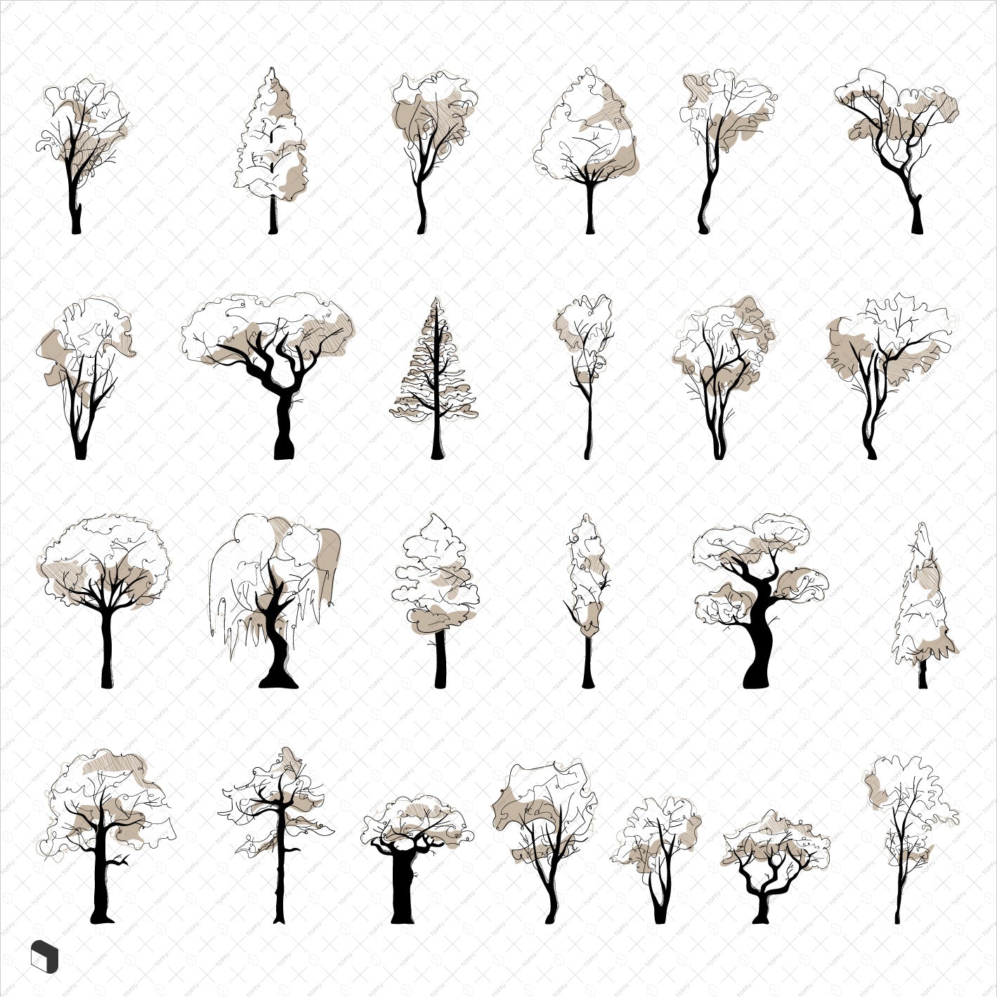 Flat Vector Freehand Trees 2 - Toffu Co