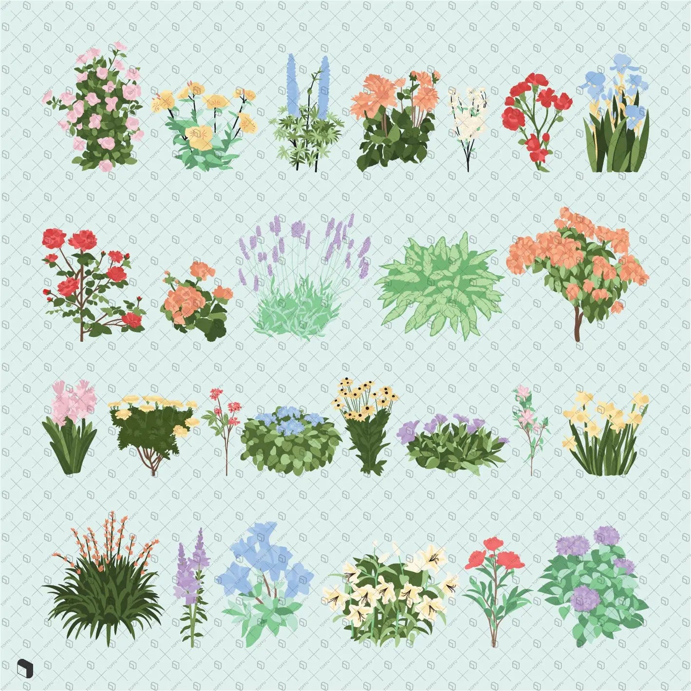Flat Vector Landscape Garden Digital Artwork drawings | Toffu Co