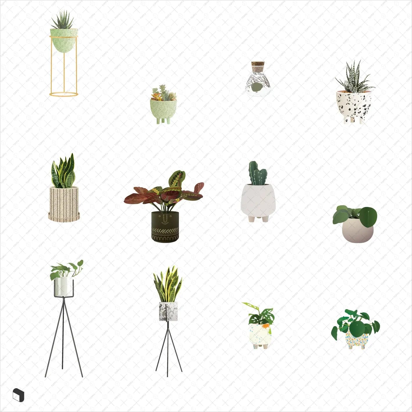 Flat Vector Interior Plants 6 - Toffu Co