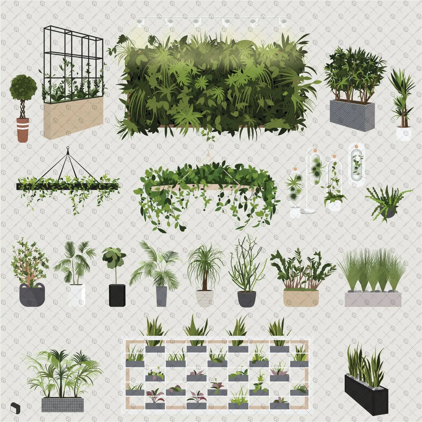 Flat Vector Office Plants Digital Artwork drawings | Toffu Co