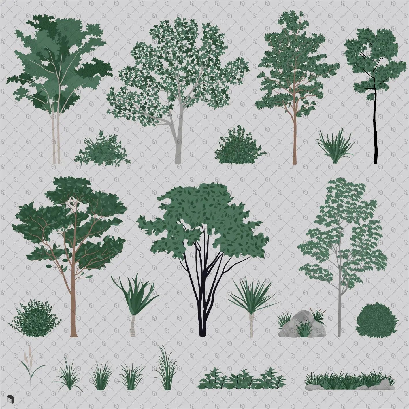 Flat Vector Park Vegetation Digital Artwork drawings | Toffu Co