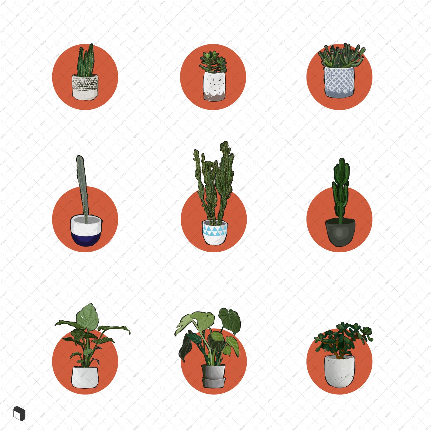 Flat Vector Sketchy Interior Plants - Toffu Co