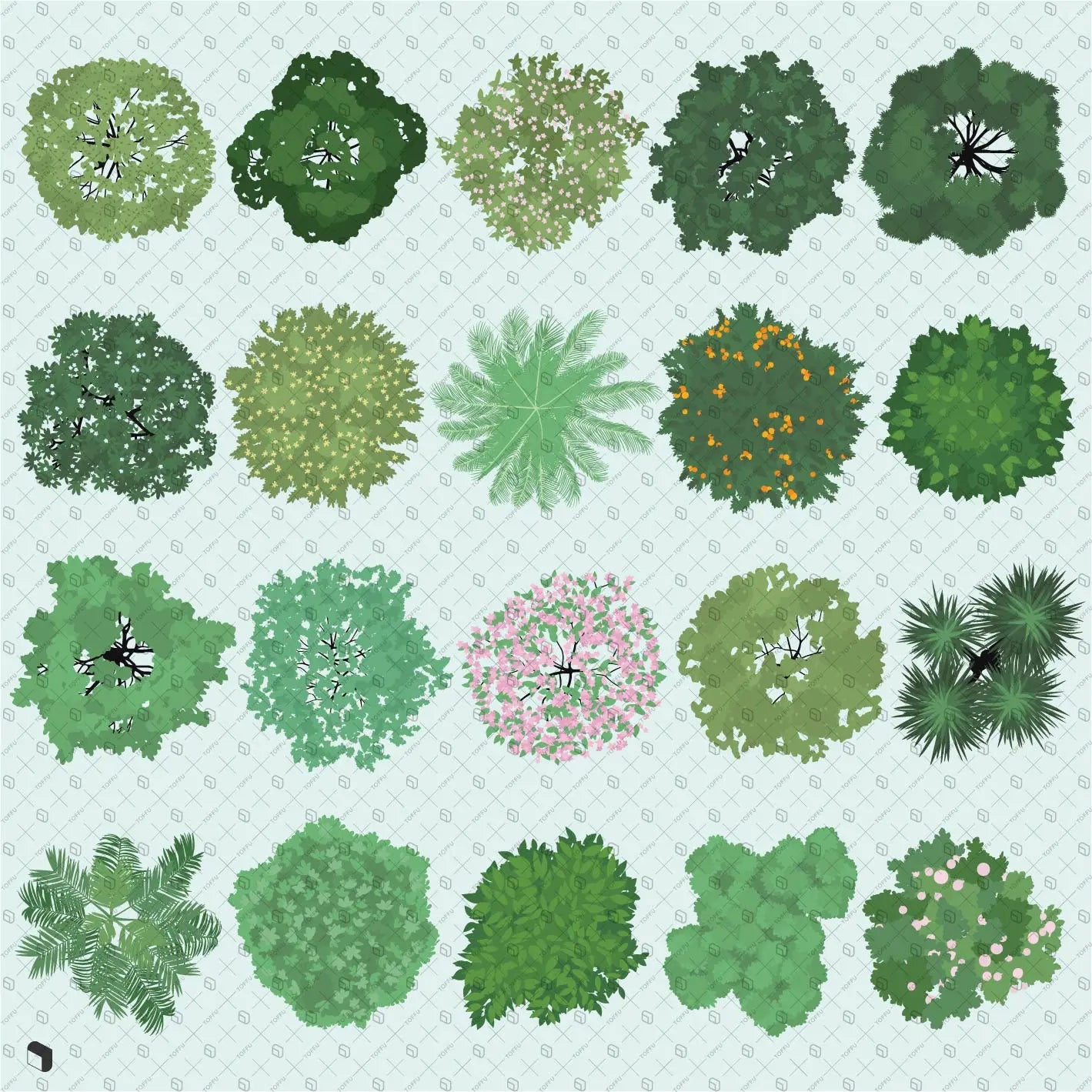 Flat Vector Trees Top View 1 Digital Artwork drawings | Toffu Co