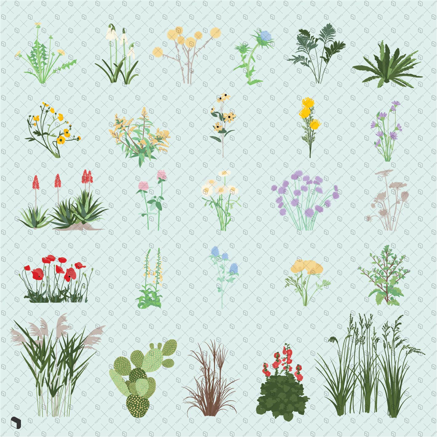 Flat Vector Wild Plants PNG - Toffu Co