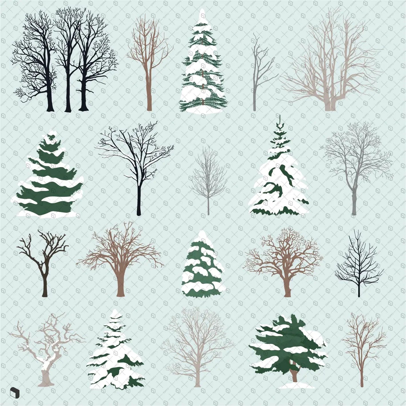 Flat Vector Winter Trees Digital Artwork drawings | Toffu Co