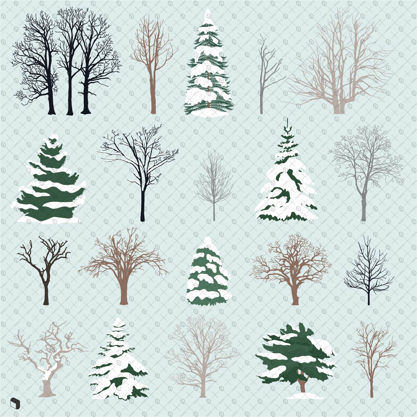 Flat Vector Winter Trees PNG - Toffu Co