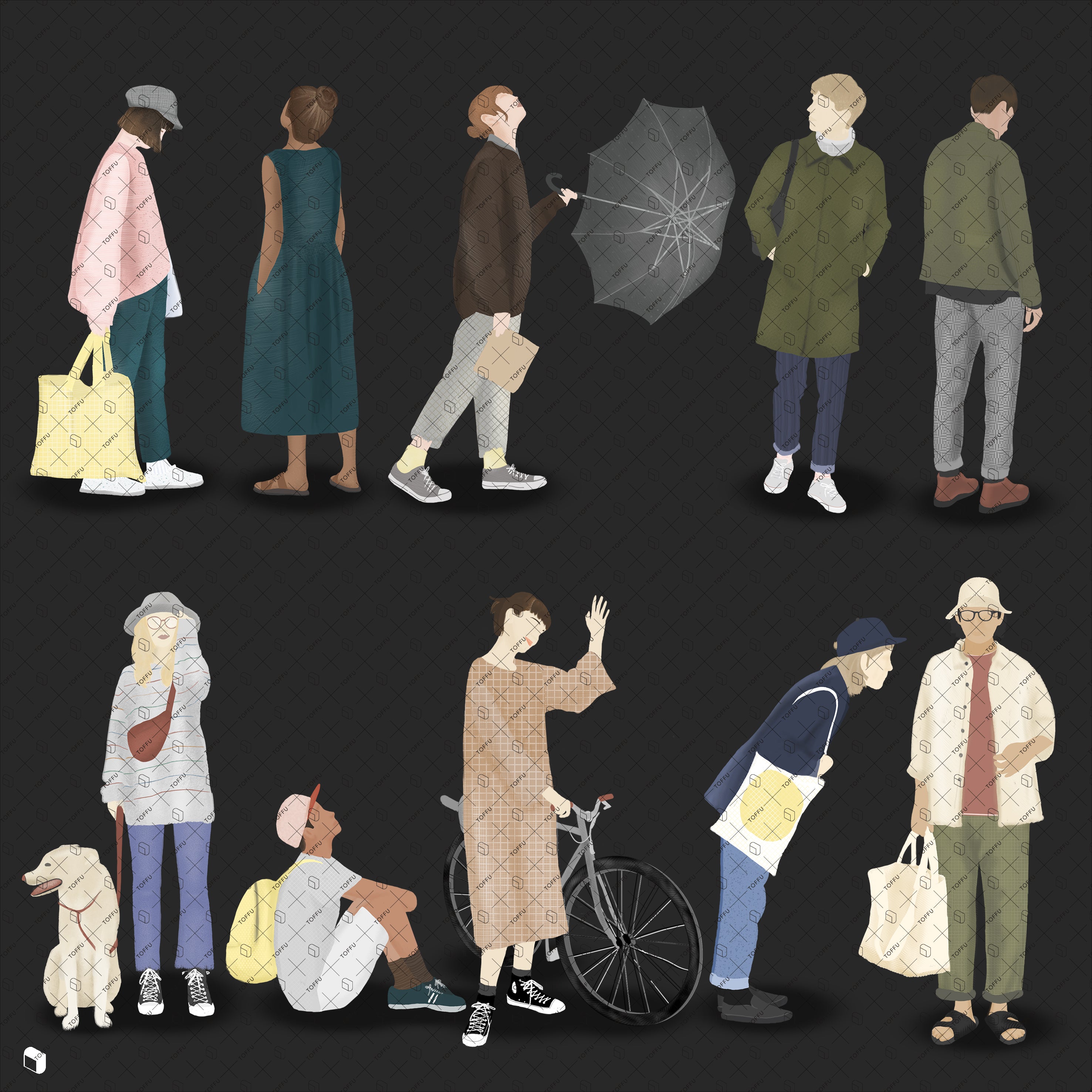 Illustration Hand-Painted People PNG - Toffu Co