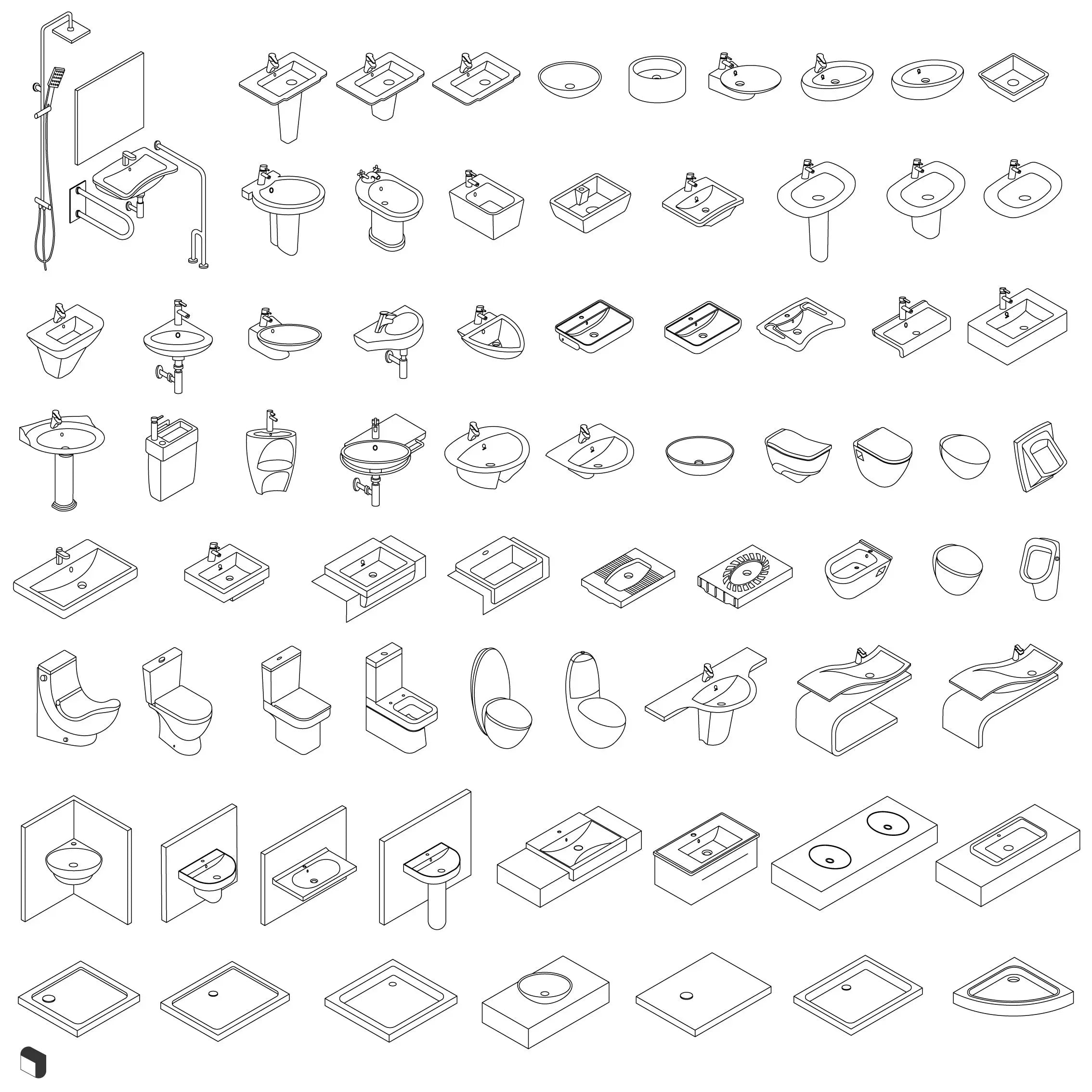 Cad Axonometric Bathroom Furniture Digital Artwork drawings | Toffu Co