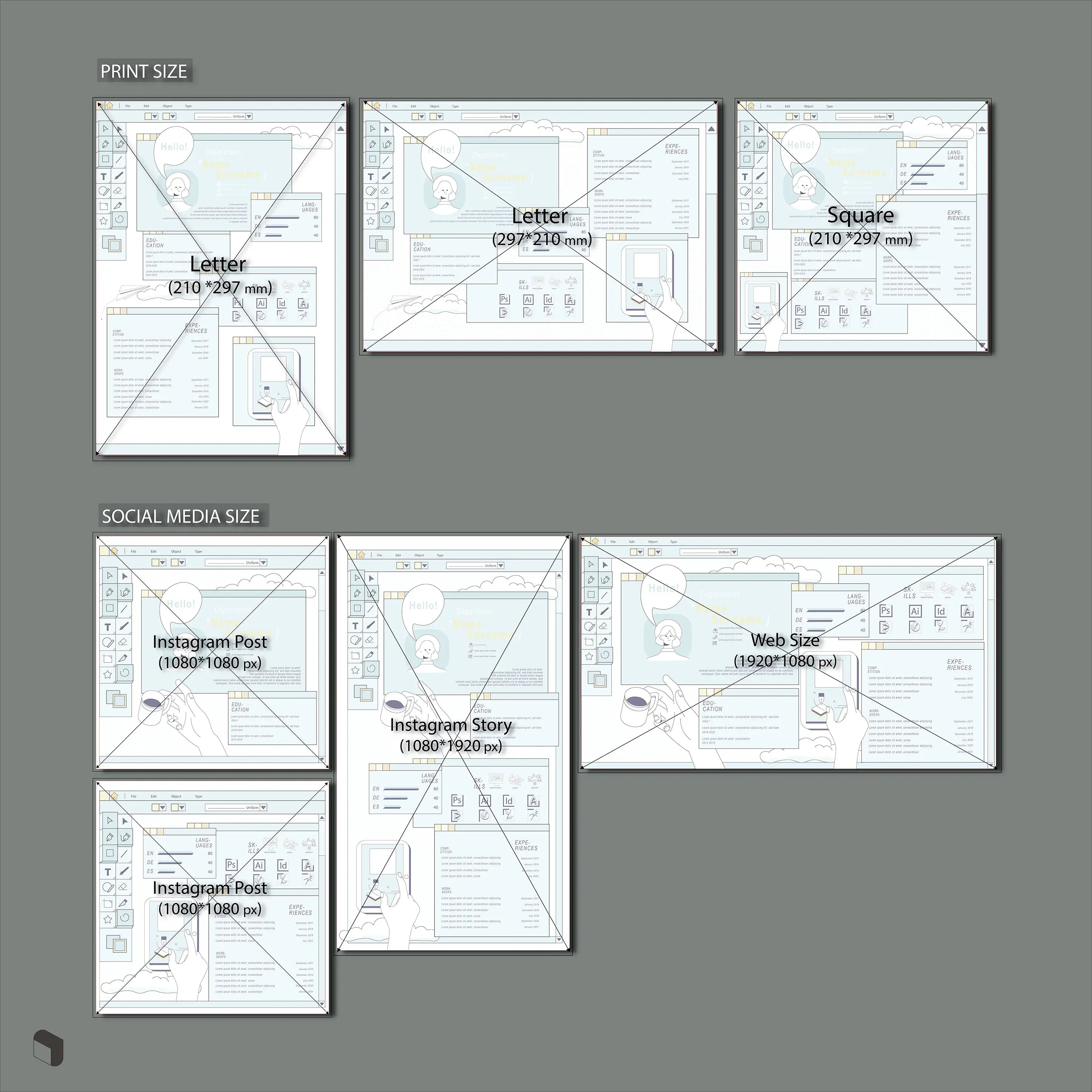 Resume Template Set 10 Digital Artwork drawings | Toffu Co