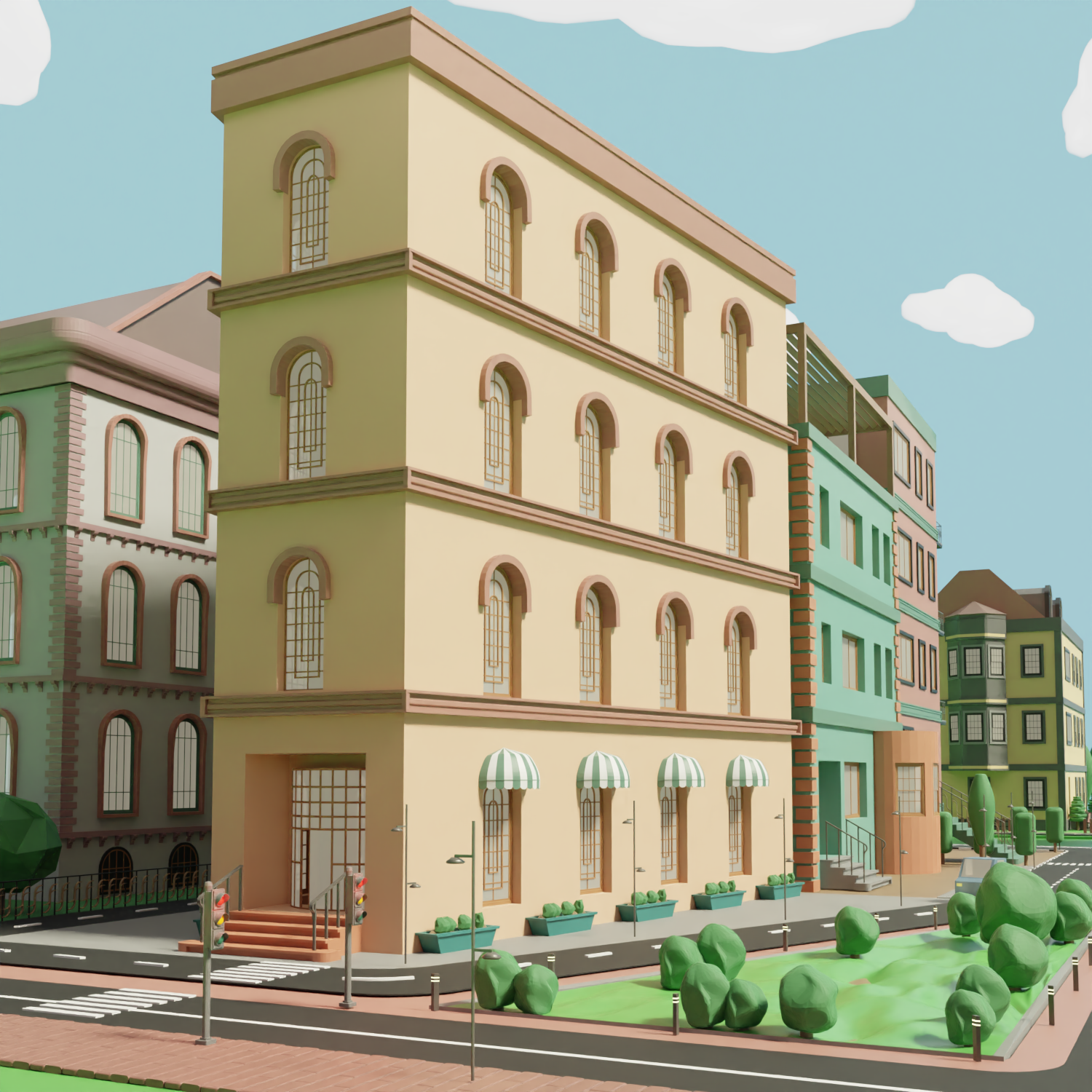 3D Model Low-Poly Buildings 2 PNG - Toffu Co