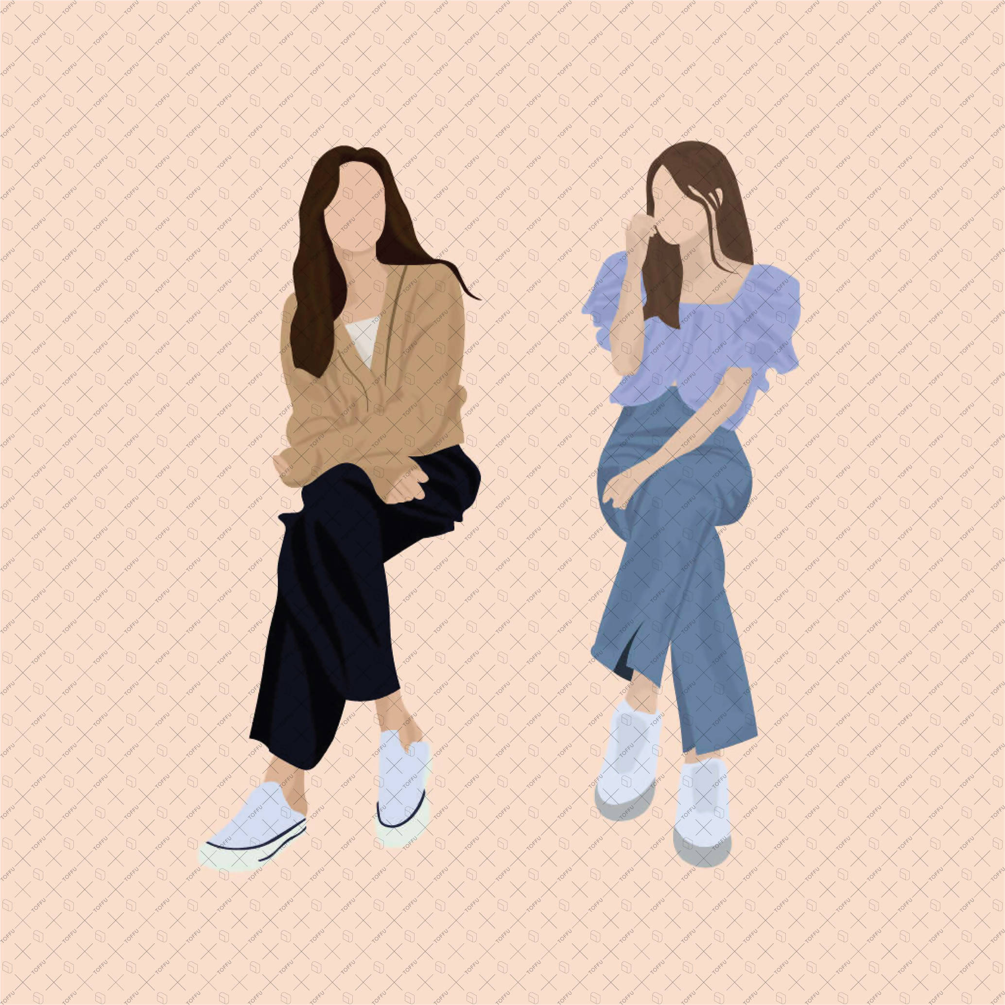 Flat Vector Women Sitting Pack PNG - Toffu Co