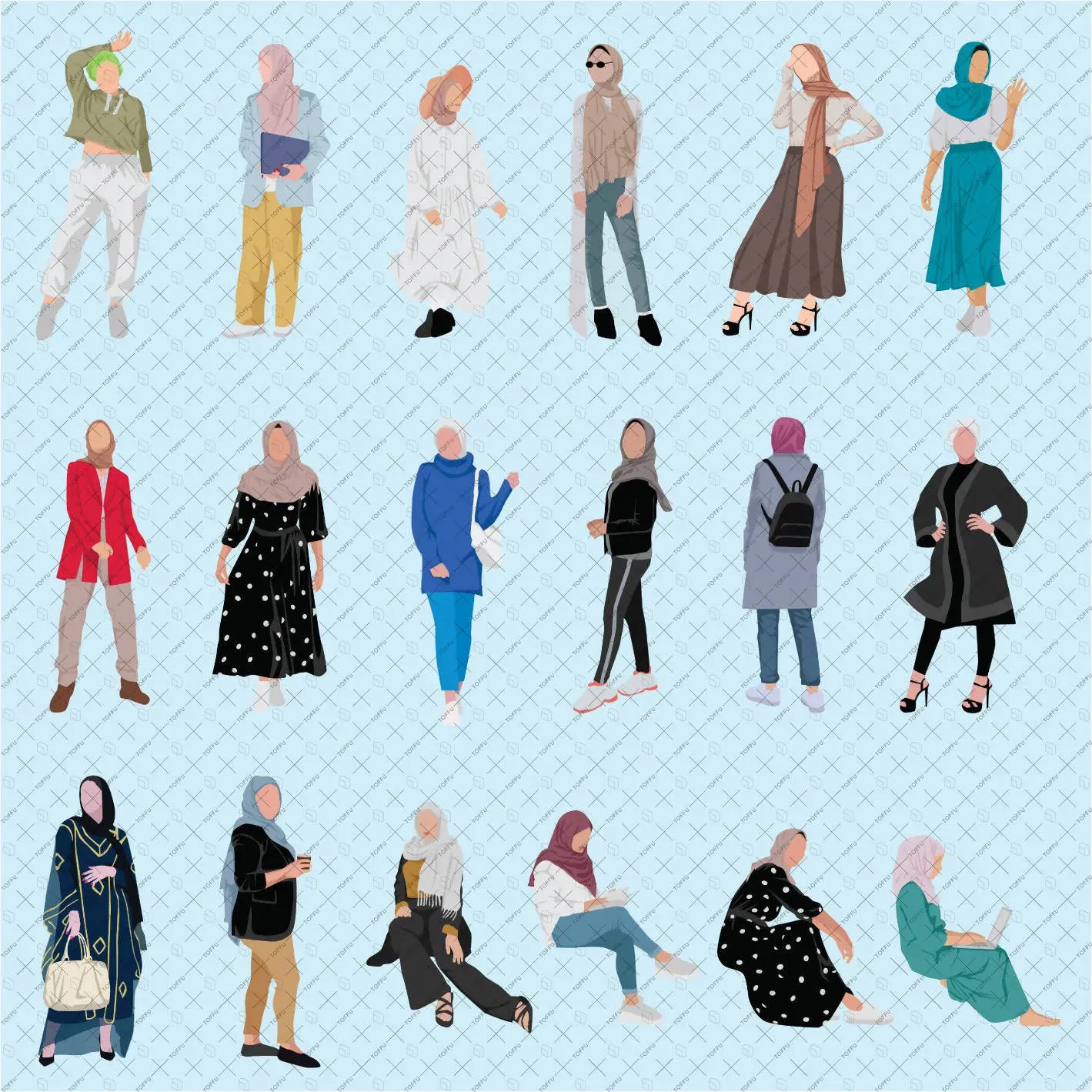 Flat Vector Modern Muslim Women Digital Artwork drawings | Toffu Co
