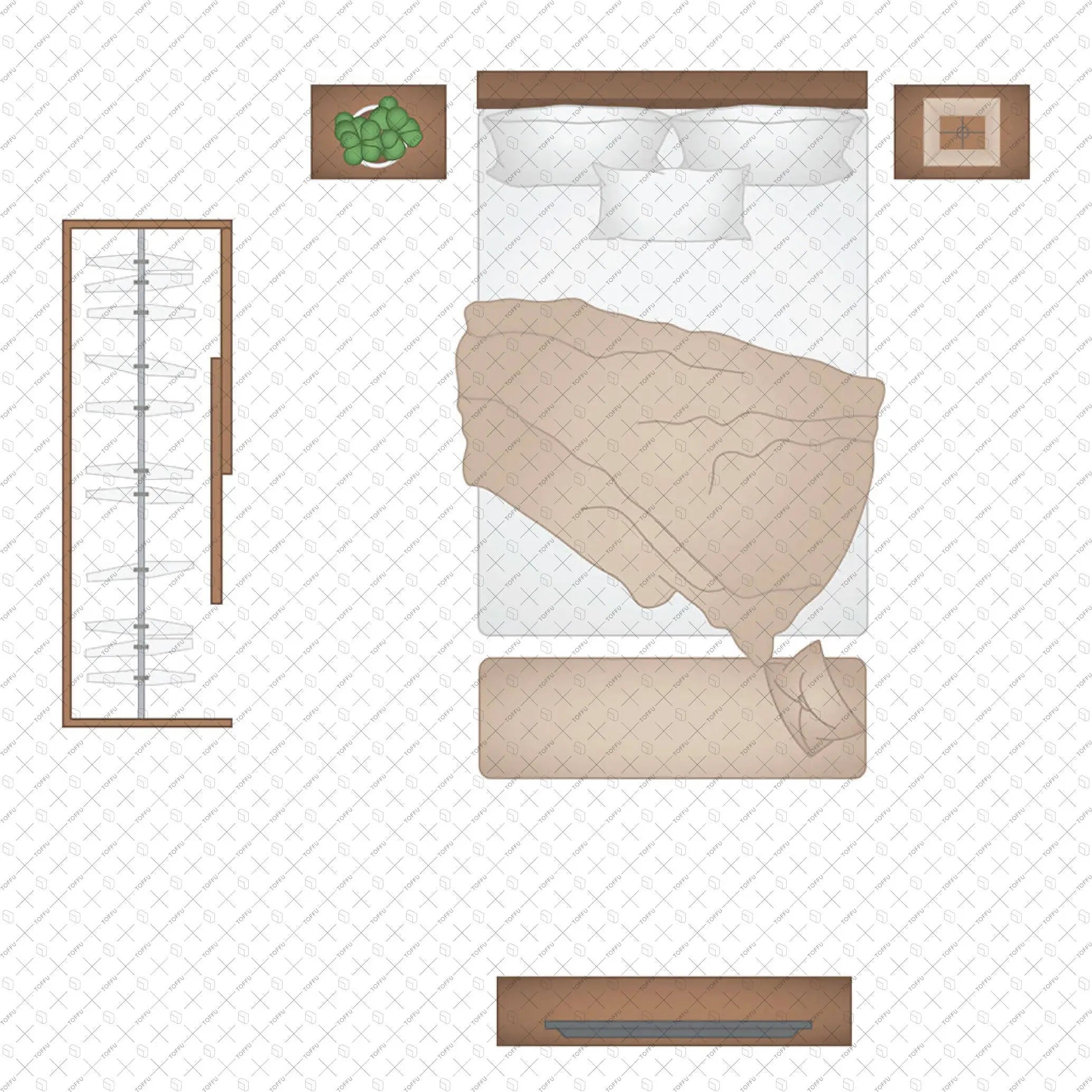 Flat Vector Bedroom Top View Digital Artwork drawings | Toffu Co
