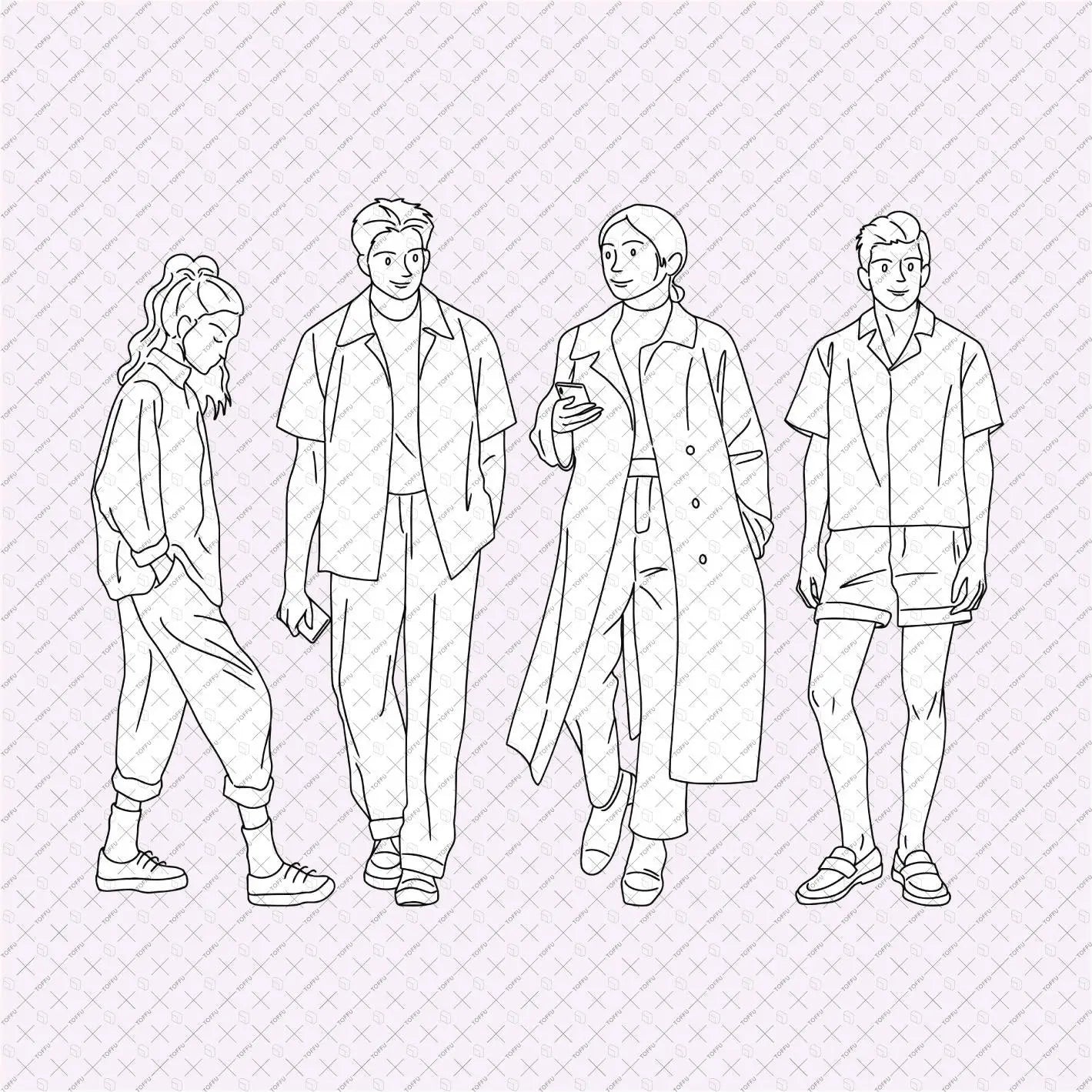 Flat Vector B&W Standing People 3 Digital Artwork drawings | Toffu Co