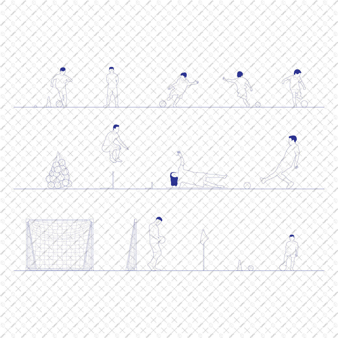 Cad People Playing Football / Soccer DWG | Toffu Co