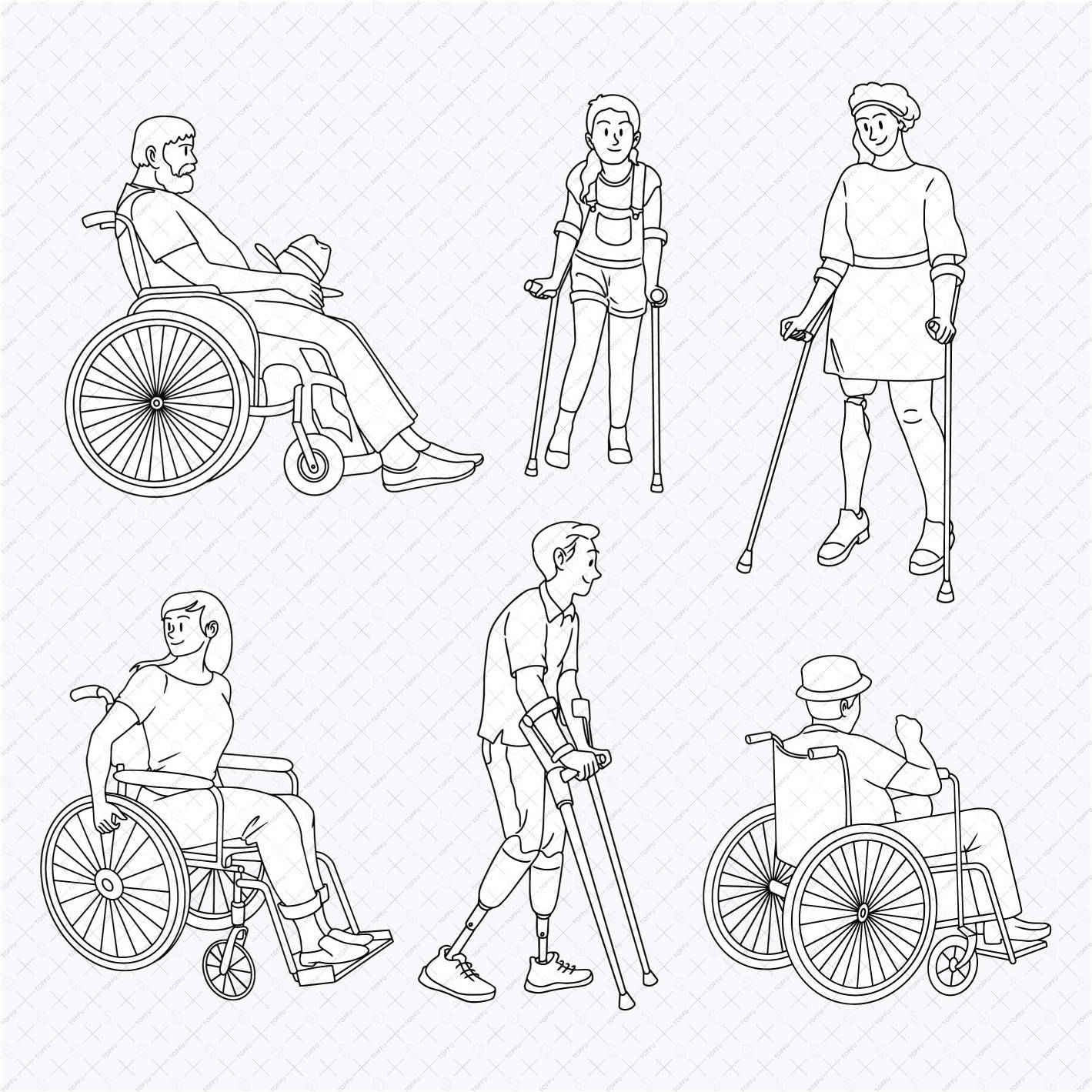 Flat Vector B&W Disabled People PNG - Toffu Co