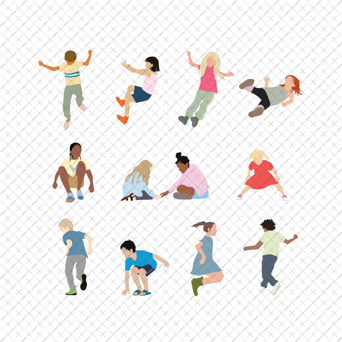 Flat Vector Kids Playing Digital Artwork drawings | Toffu Co
