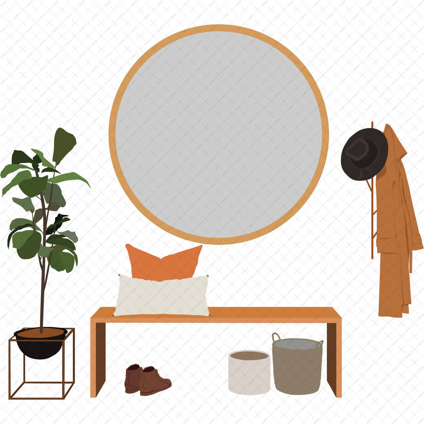 Flat Vector Interior Furniture and Décor (66 figures) PNG - Toffu Co
