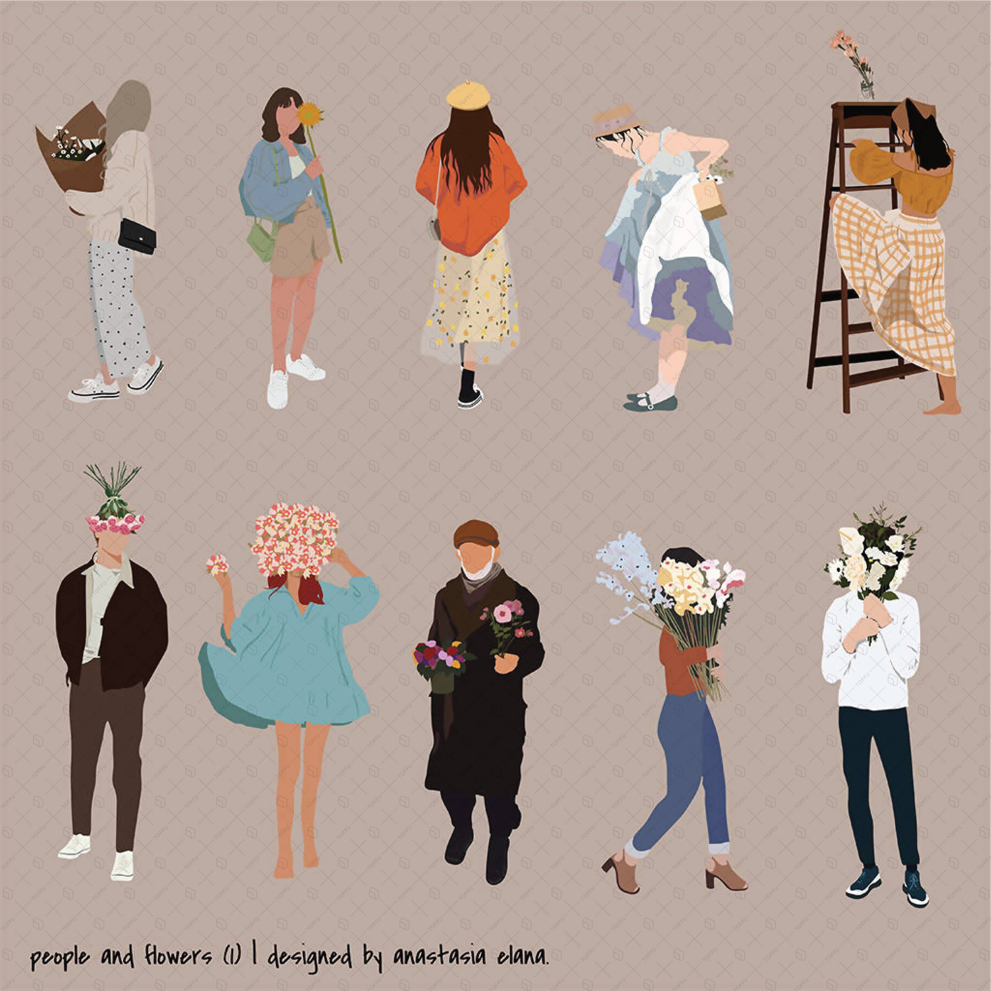 Flat Vector People and Flowers 1 - Toffu Co