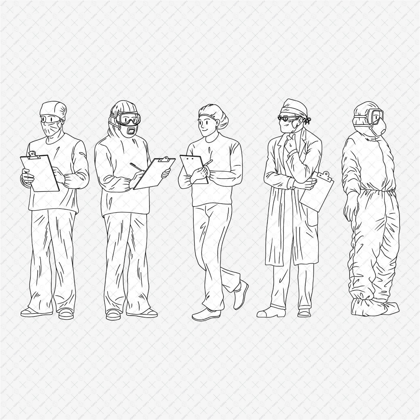 Flat Vector B&W Biosecurity People PNG - Toffu Co