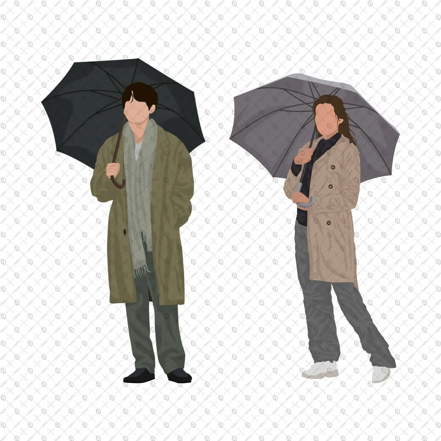 Flat Vector People With Umbrellas Digital Artwork drawings | Toffu Co
