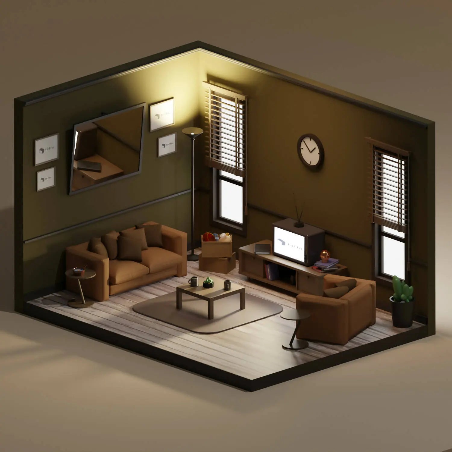 3D Model Low-Poly Room PNG - Toffu Co