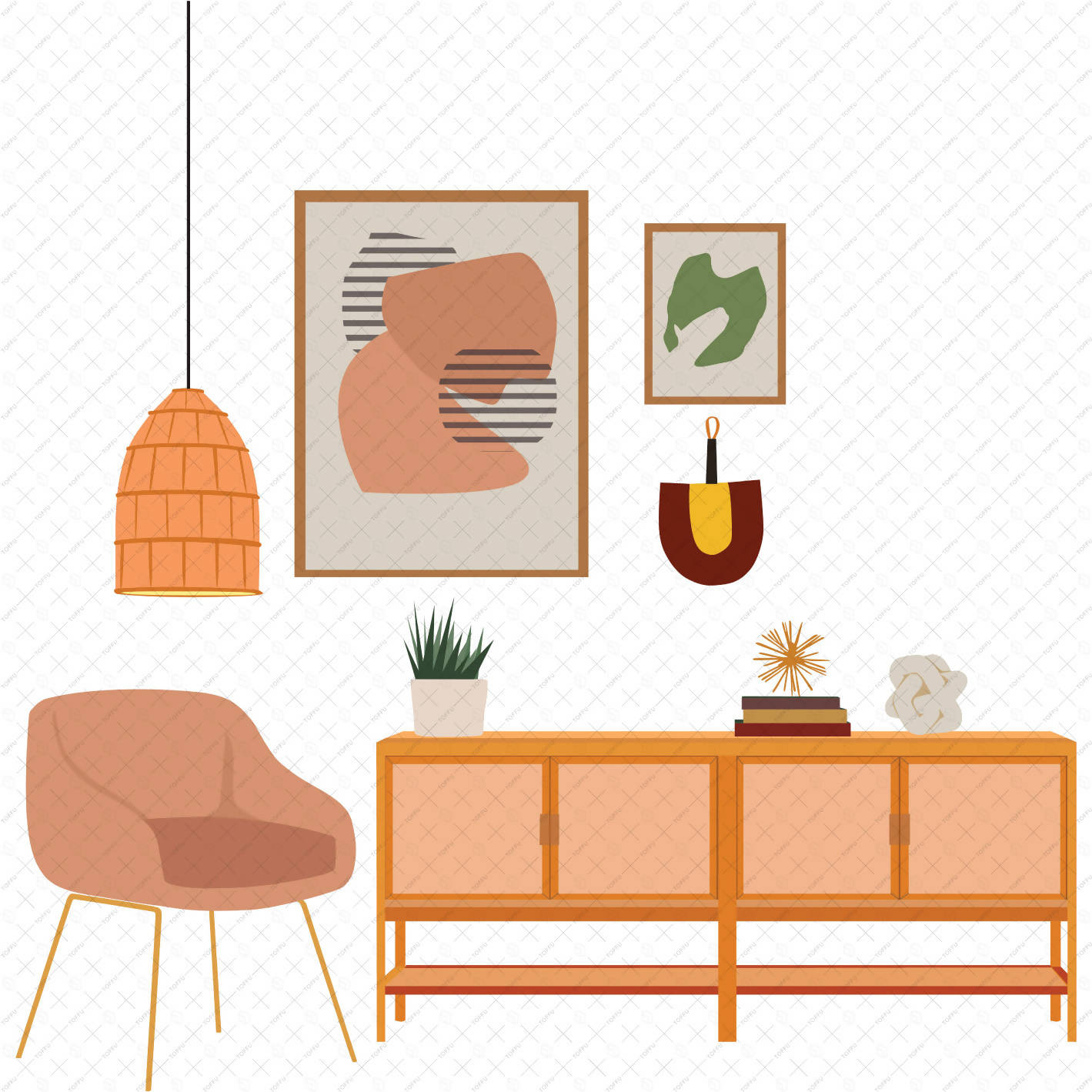 Flat Vector Interior Furniture and Décor (66 figures) PNG - Toffu Co