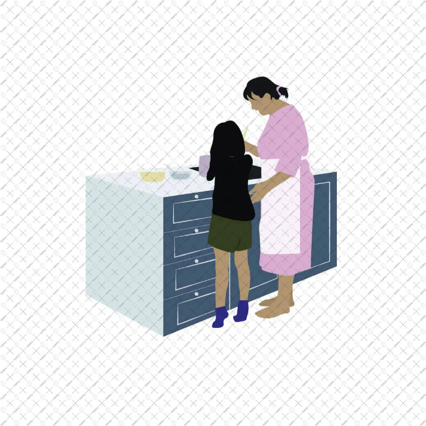 Flat Vector Kids, Family Cooking In Kitchen Digital Artwork drawings | Toffu Co