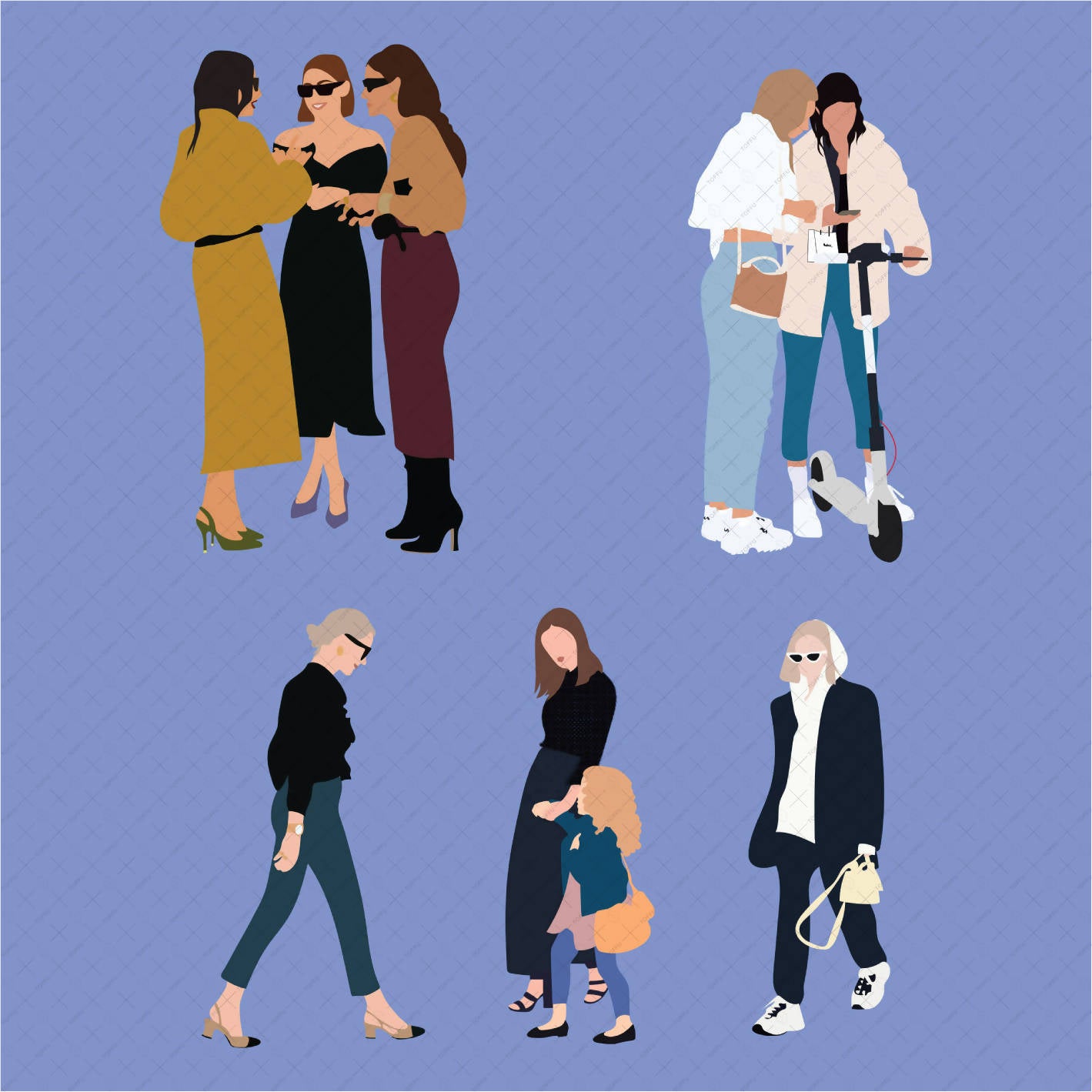 Flat Vector People Drawings (Girls) PNG - Toffu Co