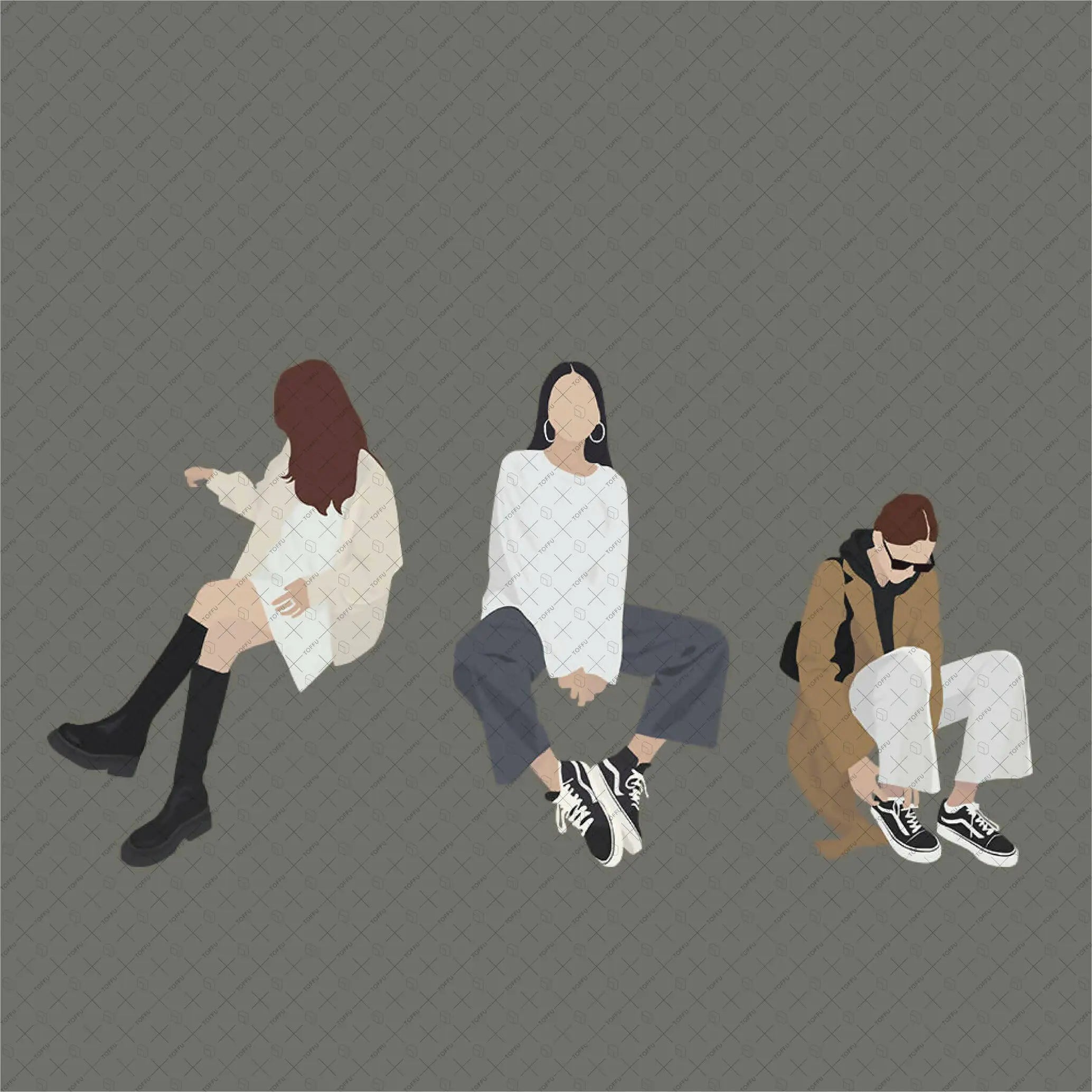 Flat Vector Sitting Girls Pack II Digital Artwork drawings | Toffu Co