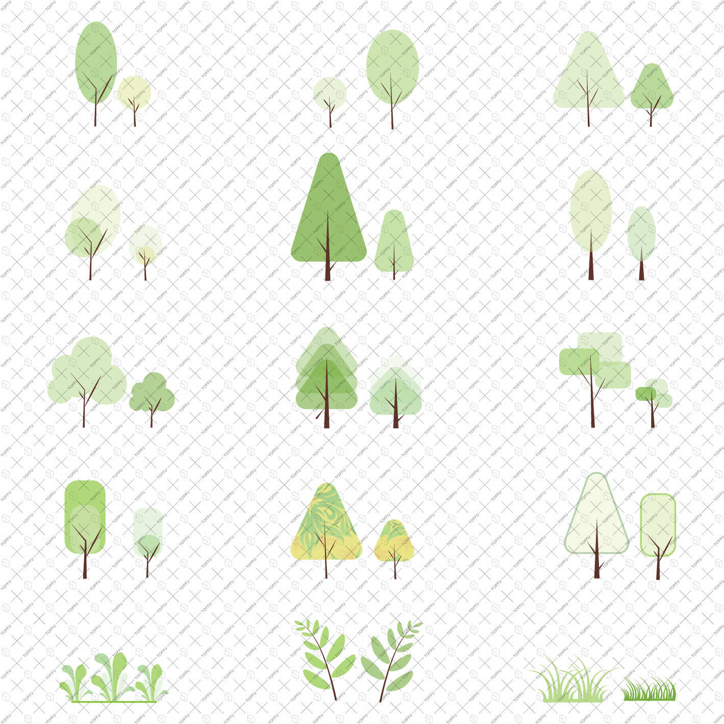 Flat Vector Minimal Trees PNG - Toffu Co