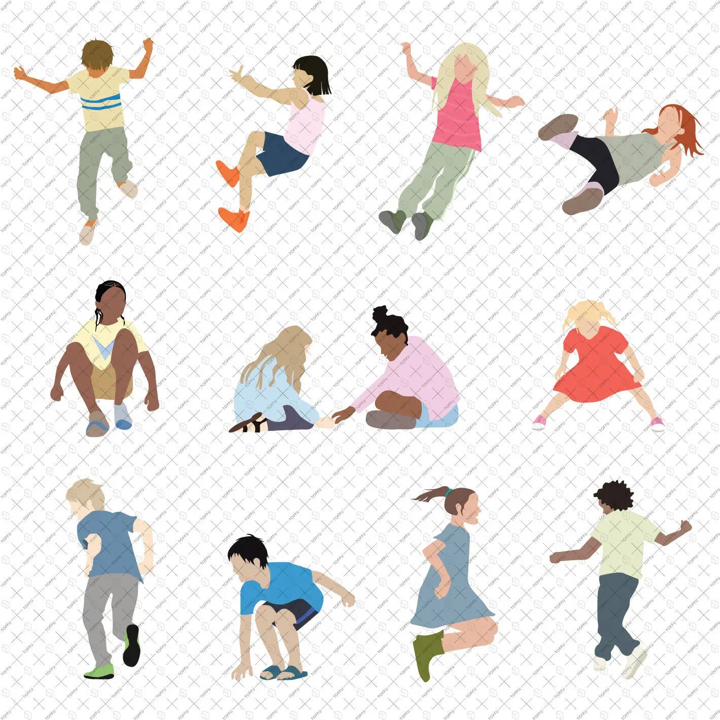 Flat Vector Kids Mega Pack (57 Figures) Digital Artwork drawings | Toffu Co