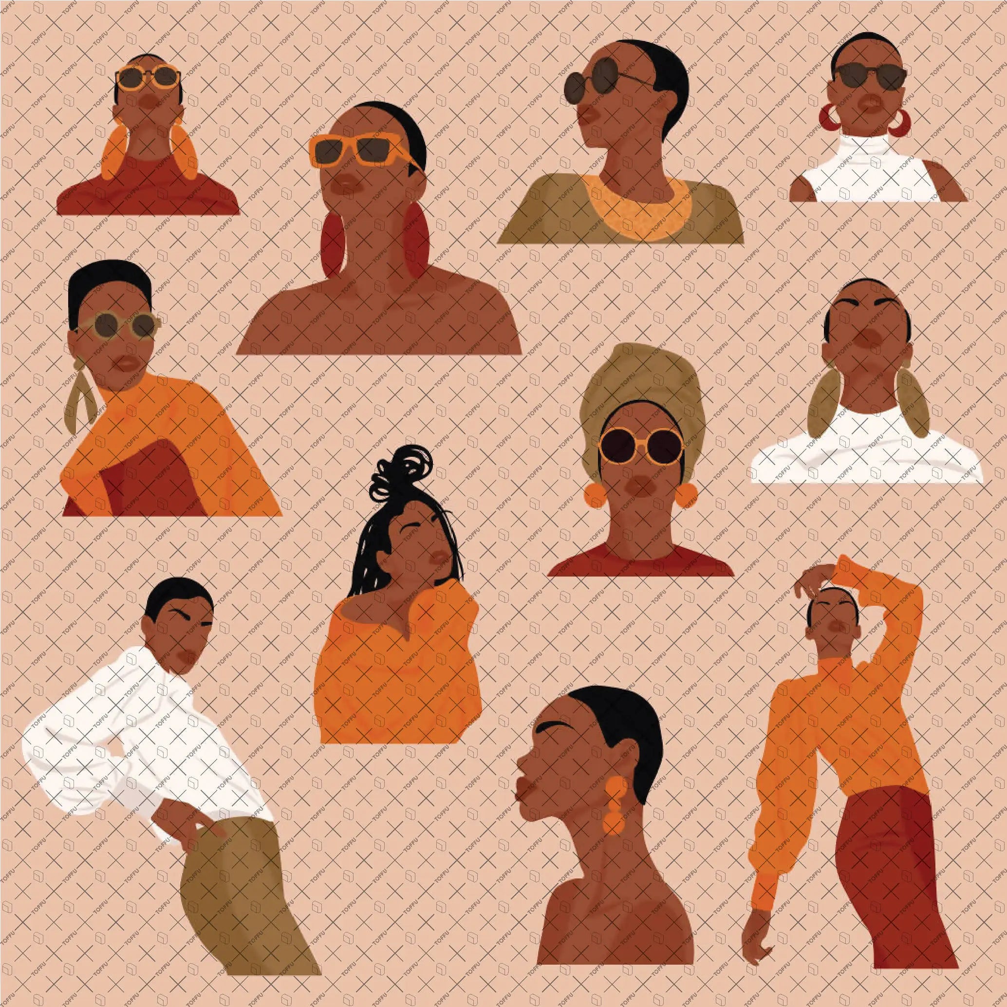 Flat Vector People - Black Woman Portraits PNG - Toffu Co