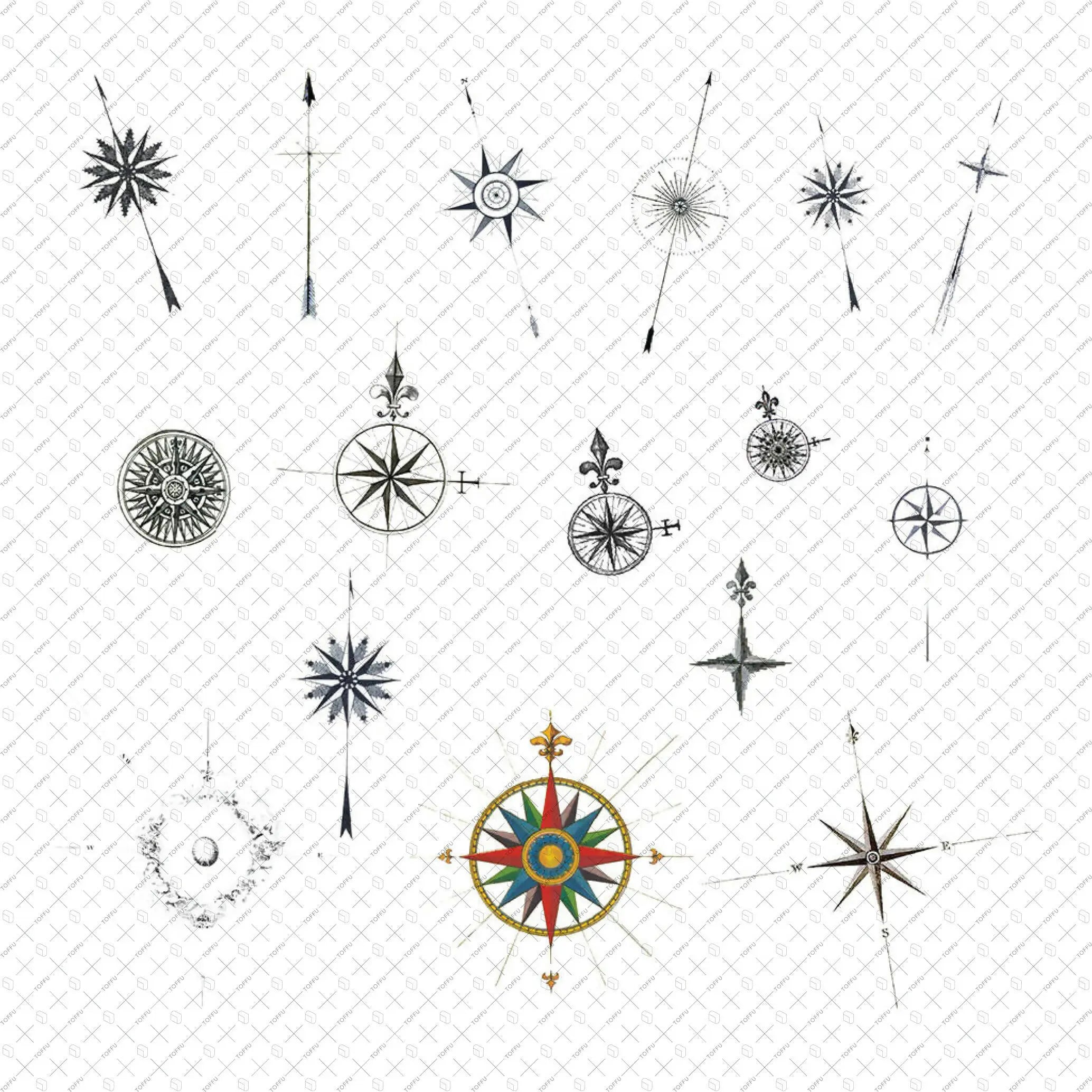 Illustration Compass Roses PNG - Toffu Co